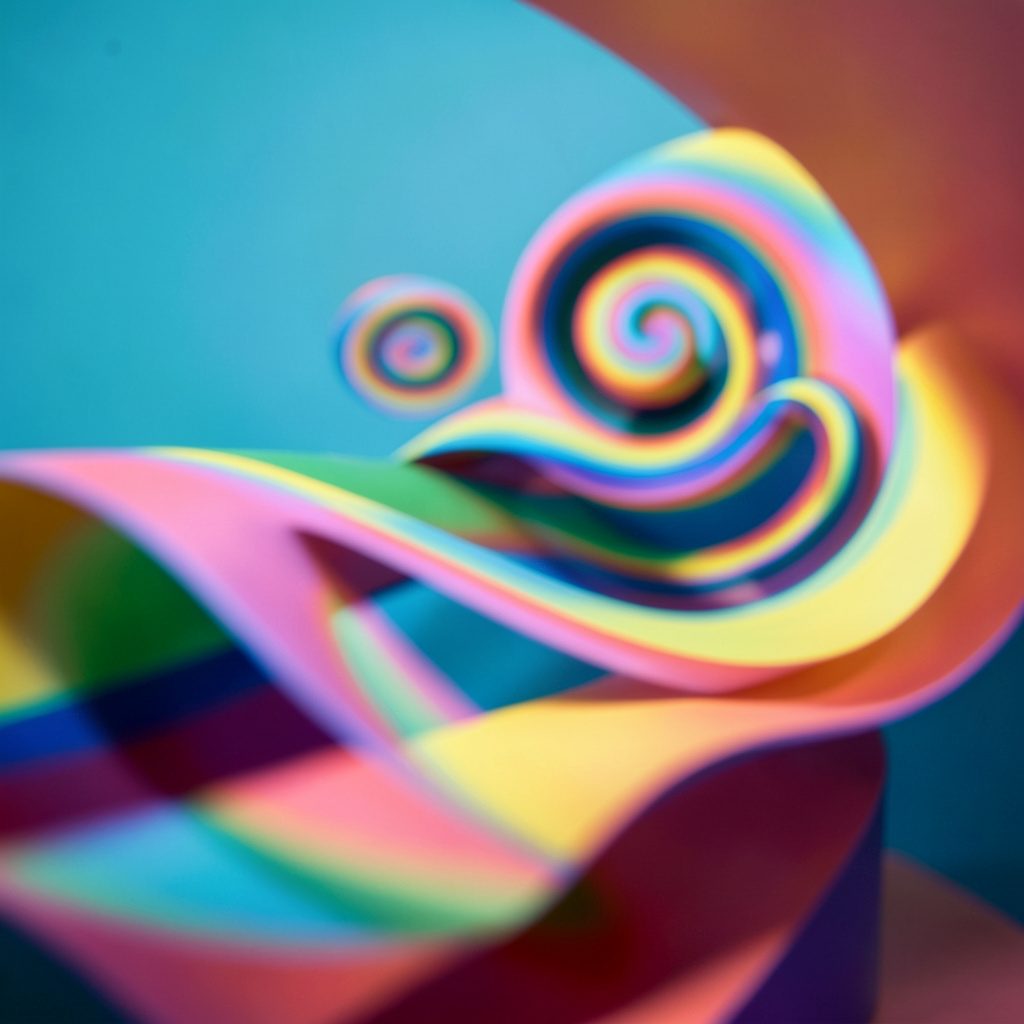 small round icon of an optical illusion pattern in coral orange and dark tones